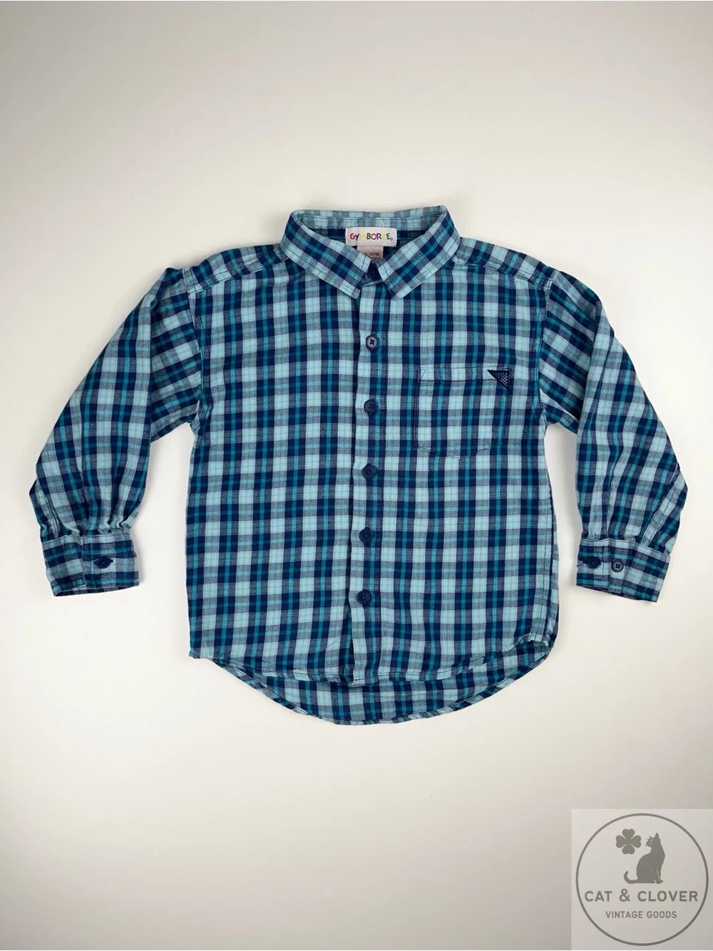Gymboree 90s Rainbow Tag Blue Plaid Long Sleeve Button Down Flannel Boys Shirt L